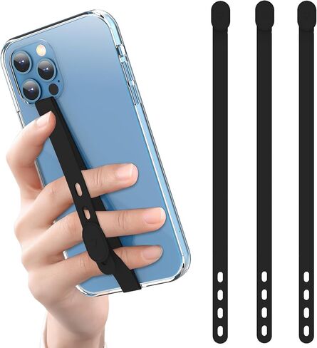 (3 Pack) NTidea Finger Phone Grip, Adjustable Silicone Cellphone Strap for Phone Case as Phone Loop Holder for iPhone Case & Samsung Phone, Black in Saudi Arabia