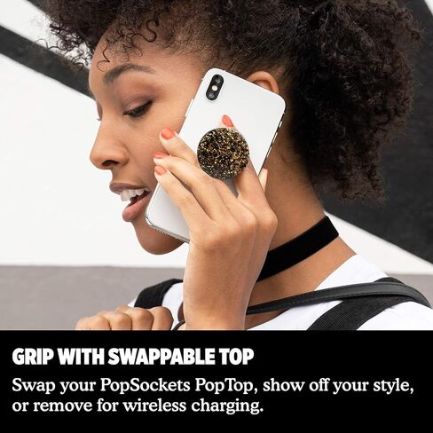 PopSockets: حامل ومقبض PopGrip الموسع مع جزء علوي قابل للتبديل للهواتف والأجهزة اللوحية - Foil Confetti Gold in Saudi Arabia