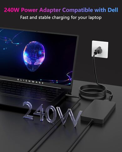شاحن كمبيوتر محمول 240 واط متوافق مع Dell G16 G15 G7 G5 G3 Alienware 15 17 M15 M17 X17 X16 X15 M18X X51 الدقة 7780 7770 7680 7670 7560 سلك إمداد محول الطاقة AC in Kuwait