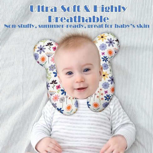 Baby Head Support Pillow for Newborn Toddler, Baby Neck Pillow Upgraded Comfortable Sleep Cushion for Car Plane Stroller Pushchair - Flower C in Saudi Arabia