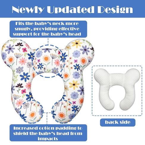 Baby Head Support Pillow for Newborn Toddler, Baby Neck Pillow Upgraded Comfortable Sleep Cushion for Car Plane Stroller Pushchair - Flower C in Saudi Arabia