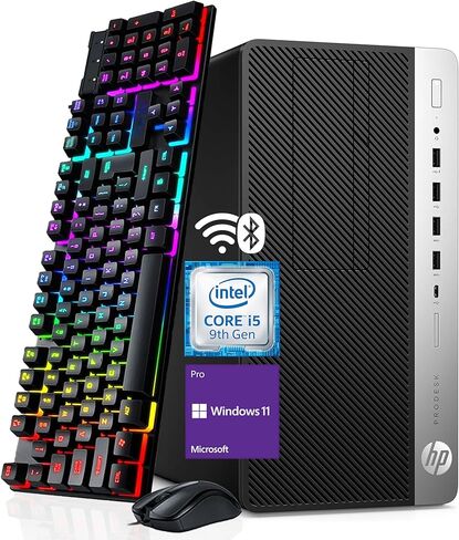 HP ProDesk 600 G5 Tower PC Desktop Computer, 9th Gen Hexa-Core i5-9500, 8GB DDR4, 256GB SSD, Keyboard and Mouse, WiFi, Bluetooth, Windows 11 Pro (Renewed) in Kuwait