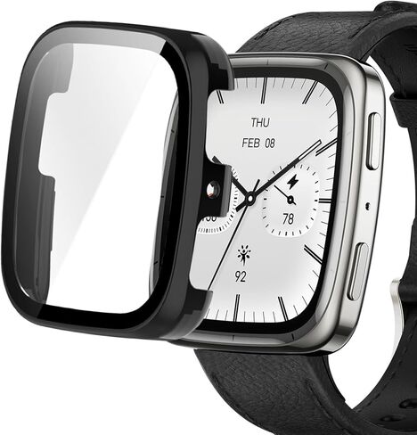 متوافق مع حافظة Amazfit Active 2 المربعة، حافظة Lamshaw الصلبة من البولي كربونات مع واقي شاشة من الزجاج المقوى متوافق مع الساعة الذكية Amazfit Active 2 Square (أسود + وردي) in Kuwait