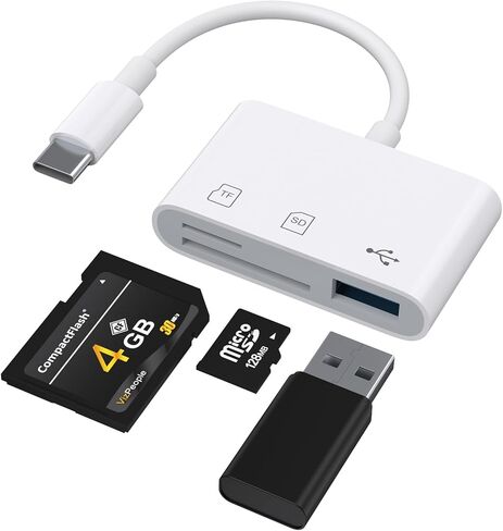 قارئ بطاقات USB C SD لهاتف iPhone 15 16/iPad/Mac، محول بطاقة كاميرا USB-C 3 في 1 مع فتحات مزدوجة ومنفذ USB لأجهزة MacBook/PC/الكمبيوتر المحمول/Android in Kuwait