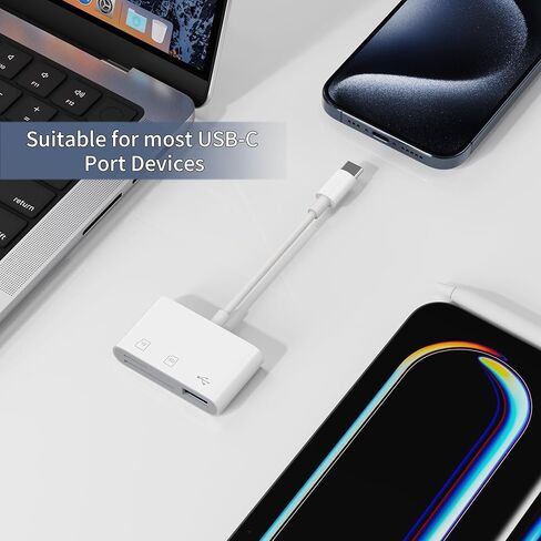قارئ بطاقات USB C SD لهاتف iPhone 15 16/iPad/Mac، محول بطاقة كاميرا USB-C 3 في 1 مع فتحات مزدوجة ومنفذ USB لأجهزة MacBook/PC/الكمبيوتر المحمول/Android in Kuwait