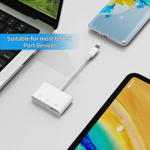 قارئ بطاقات USB C SD لهاتف iPhone 15 16/iPad/Mac، محول بطاقة كاميرا USB-C 3 في 1 مع فتحات مزدوجة ومنفذ USB لأجهزة MacBook/PC/الكمبيوتر المحمول/Android in Kuwait