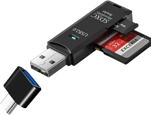 1PC 2-in-1 USB 2.0 SD/TF Card Reader, Car Stereo - Portable Memory Card Adapter OTG Compatible, Black, USB2.0+Type in Saudi Arabia