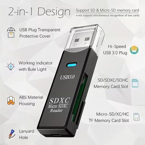 1PC 2-in-1 USB 2.0 SD/TF Card Reader, Car Stereo - Portable Memory Card Adapter OTG Compatible, Black, USB2.0+Type in Saudi Arabia