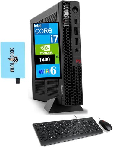 سطح المكتب الصغير Lenovo ThinkStation P3 Tiny Workstation (Intel i7-14700 vPro، T400 4GB Graphics، 16GB DDR5، 512GB PCIe SSD، WiFi 6، BT 5.3، RJ-45، Win 11 Pro) مع لوحة مفاتيح، ماوس، وموسع منفذ USB DKZ in Kuwait