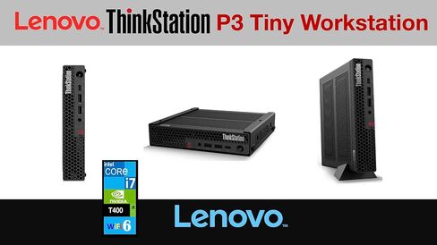سطح المكتب الصغير Lenovo ThinkStation P3 Tiny Workstation (Intel i7-14700 vPro، T400 4GB Graphics، 16GB DDR5، 512GB PCIe SSD، WiFi 6، BT 5.3، RJ-45، Win 11 Pro) مع لوحة مفاتيح، ماوس، وموسع منفذ USB DKZ in Kuwait