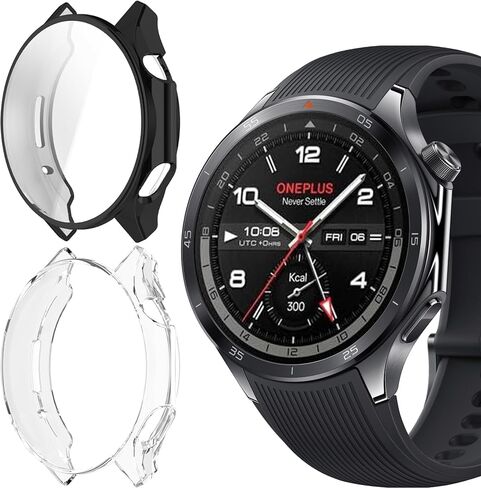متوافق مع حافظة OnePlus Watch 3، غطاء حماية للشاشة من مادة TPU الواقية من الصدمات من Lamshaw متوافق مع ساعة OnePlus Watch 3 الذكية 2025 (عبوتان - أسود + أسود) in Kuwait