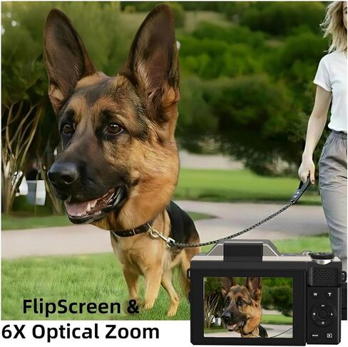 ORDRO Digital Camera, 4K Compact Camera, 6X Optical Zoom, 8MP Sensor, 2.8" 180° Flip Screen, Built-in Flash, WiFi, Suitable for Kids Teens Beginners in Saudi Arabia