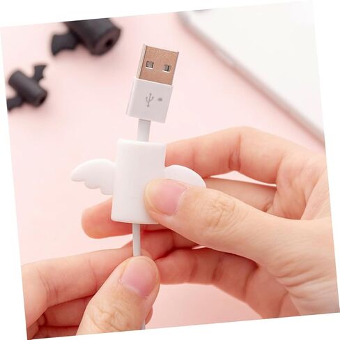 Angoily 2pcs Cartoon Wing USB Cable Protector White Charger Cord Saver for Data and Cute Design for Daily Use and Preventing Breakage in Saudi Arabia