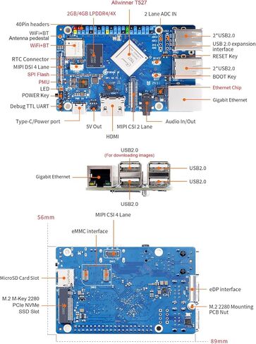 Orange Pi 4A 2GB LPDDR4/4X Allwinner T527 Single Board Computer, 8 Core RISC-V Co-Processor 2 Tops NPU 1.8GHz Frequency Wi-Fi 5.0+BT 5.0,BLE Run Ubuntu, Debian, Android13 in Saudi Arabia