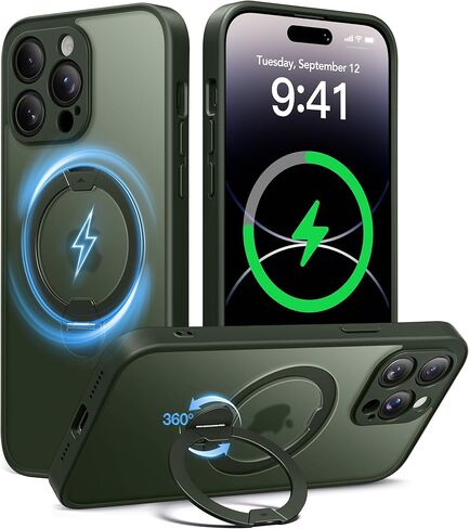 حامل مغناطيسي غير قابل للكسر لهاتف iPhone 16 Pro Max، [مضاد للانزلاق] [حماية من الدرجة العسكرية] [متوافق مع MagSafe] غطاء هاتف شحن لاسلكي نحيف شفاف غير لامع، أسود in Kuwait