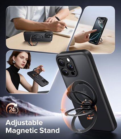 Magnetic Unbreakable Stand for iPhone 16 Pro Max Case, [Anti-Slip] [Military-Grade Protection] [Compatible with MagSafe] Slim Translucent Matte Wireless Charging Phone Cover, Black in Saudi Arabia