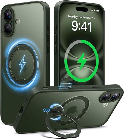 Magnetic Unbreakable Stand for iPhone 16 Pro Max Case, [Anti-Slip] [Military-Grade Protection] [Compatible with MagSafe] Slim Translucent Matte Wireless Charging Phone Cover, Black in Saudi Arabia