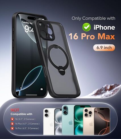 Magnetic Unbreakable Stand for iPhone 16 Pro Max Case, [Anti-Slip] [Military-Grade Protection] [Compatible with MagSafe] Slim Translucent Matte Wireless Charging Phone Cover, Black in Saudi Arabia