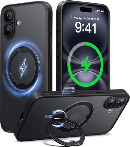 Magnetic Unbreakable Stand for iPhone 16 Pro Max Case, [Anti-Slip] [Military-Grade Protection] [Compatible with MagSafe] Slim Translucent Matte Wireless Charging Phone Cover, Black in Saudi Arabia