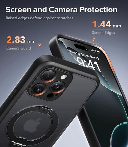 Magnetic Unbreakable Stand for iPhone 16 Pro Max Case, [Anti-Slip] [Military-Grade Protection] [Compatible with MagSafe] Slim Translucent Matte Wireless Charging Phone Cover, Black in Saudi Arabia