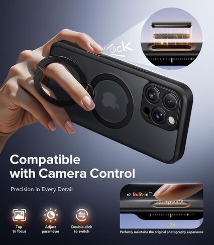 Magnetic Unbreakable Stand for iPhone 16 Pro Max Case, [Anti-Slip] [Military-Grade Protection] [Compatible with MagSafe] Slim Translucent Matte Wireless Charging Phone Cover, Black in Saudi Arabia