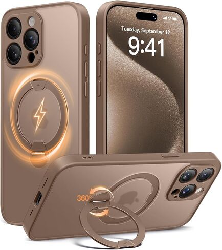 Magnetic Unbreakable Stand for iPhone 16 Pro Max Case, [Anti-Slip] [Military-Grade Protection] [Compatible with MagSafe] Slim Translucent Matte Wireless Charging Phone Cover, Black in Saudi Arabia