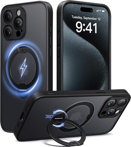 Magnetic Unbreakable Stand for iPhone 16 Pro Max Case, [Anti-Slip] [Military-Grade Protection] [Compatible with MagSafe] Slim Translucent Matte Wireless Charging Phone Cover, Black in Saudi Arabia