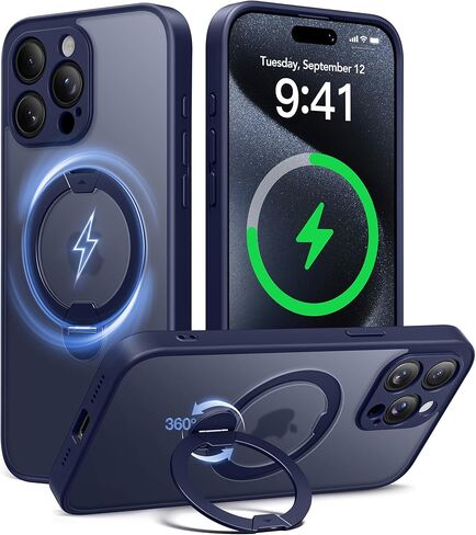 Magnetic Unbreakable Stand for iPhone 16 Pro Max Case, [Anti-Slip] [Military-Grade Protection] [Compatible with MagSafe] Slim Translucent Matte Wireless Charging Phone Cover, Black in Saudi Arabia