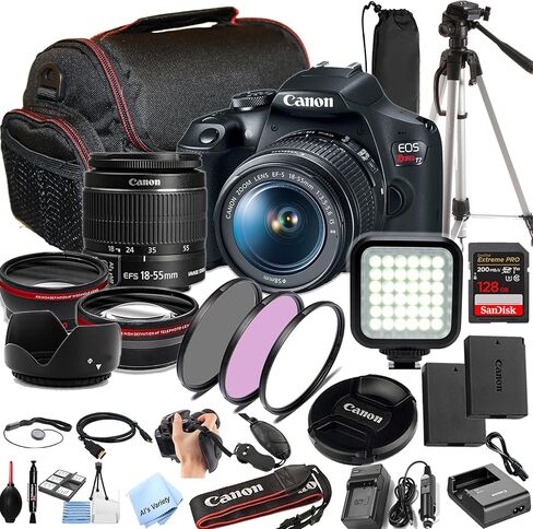 Canon EOS Rebel T7 Camera Bundle w/EF-S 18-55mm F/3.5-5.6 is II Zoom Lens with 128GB Extreme Speed, LED Video Light, Camera Case, Tripod,Spare Battery, Filter Kit, More (Essential DSLR Kit) (Renewed) in Saudi Arabia