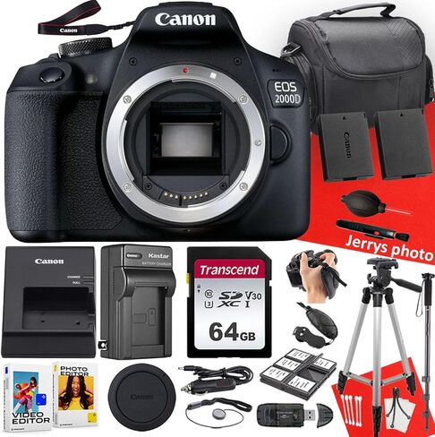 Canon EOS 2000D / Rebel T7 DSLR Camera (Body Only) + 64 GB Memory + Tripod + Monopod + Extra Battery + More (21pc Bundle) (Renewed), Black in Saudi Arabia