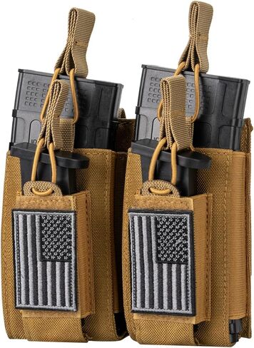 Open-Top Single/Double/Triple Molle Mag Pouch, Pistol Magazine Pouch for 5.56mm M4 M16 AK AR Glock M1911 M9, Elastic Rifle Pistol Mag Pouches Holder Carrier with USA Flag Patch in Saudi Arabia