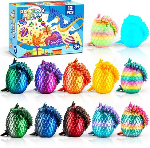 12PCS Black 3D Printed Dragon Toys Eggs with Dragon Inside, Dark Fantasy Collectible Toys, Cool Stuff Fun Gifts, Fidget Toy for Kids Adults Teens Boy Gifts Christmas Stocking Stuffers in Saudi Arabia