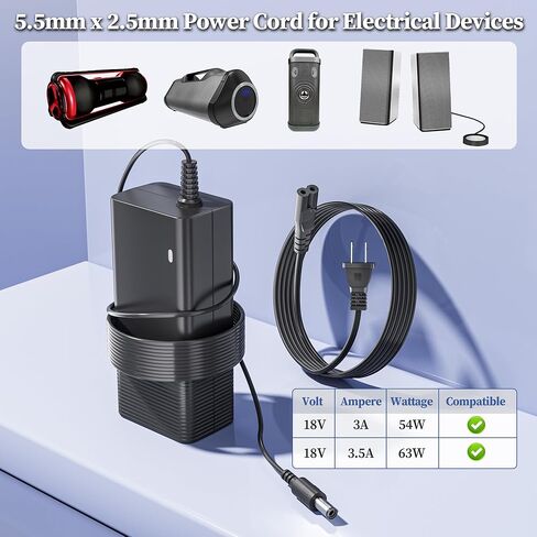شاحن 18 فولت للأجهزة الكهربائية Brookstone Bluetooth مزود الطاقة للأجهزة الكهربائية 18VDC 3.0A - 3.5A سلك شحن أسطواني قابس دائري 5.5 × 2.5 مم طرف توصيل in Kuwait