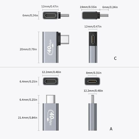 العالمي USB C نوع-C ذكر إلى أنثى 40Gbps محول نقل البيانات 100 واط محولات الشحن السريع محول سبائك الألومنيوم in Kuwait