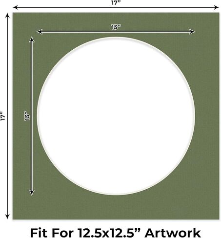 قطع مشطوفة مقاس 17 × 17 لصور مقاس 13 × 13 - فتحة لوحة حصيرة صور على شكل دائرة خضراء مقطوعة مسبقًا - غير لامعة خالية من الأحماض لحماية صورك - قطع مشطوفة للصور العائلية، حزمة من مجموعة عرض لوحة واحدة in Saudi Arabia