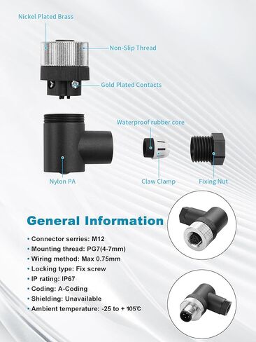 YACSEJAO M12 4-Pin/5-Pin Male & Female Socket Panel Aviation Wire Connector, 2-Pack Outdoor IP67 Waterproof 12mm Industrial Circular Pulg Connector (Male & Female Right Angle, 4 Pin) in Saudi Arabia