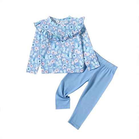 Toddler Baby Girls 2-Piece Fall Winter Outfit Floral Collar Top and Pants Set 3M-2T in Saudi Arabia