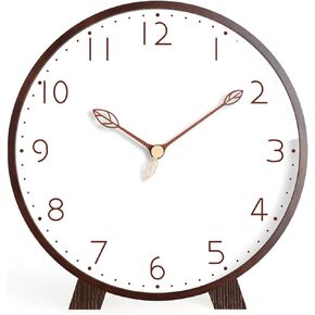 Maxspace Table Clock,Silent Non-Ticking Wooden Desktop Clock,Battery Operated Decorative Desk Clock for Living Room Office Bedroom Decor (Walnut+White)