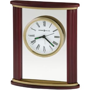 Howard Miller Victor Table Clock 645-623 – Satin Rosewood Finish Wood Top & Base, Glass Crystal, Felt Bottom, Rustic Home Décor, Quartz, Alarm Movement