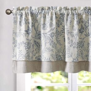jinchan Linen Valance Curtain Farmhouse Floral Printed Small Window Curtain for Kitchen Rustic Country Blackout Valance for Living Room Bedroom Bathroom 16 Inch Rod Pocket 1 Panel Black on Beige