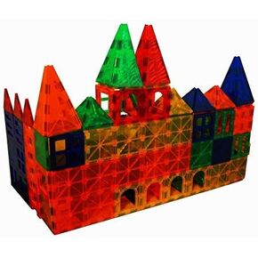 Mag-Genius Award Winning building Tiles Clear Colors 3D Brain Building Blocks Set of 182 + Piece Includes 2 Cars And Free Storage Bin
