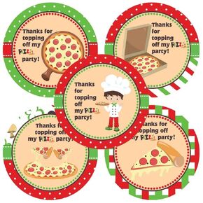 Pizza Boy Thank You Sticker Labels by Adore By Nat - Kids Children Birthday Party Favors Supplies - Set of 30