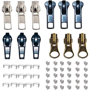Zipper Repair Kit （57 Pcs）#5 Zipper Replacement Slider Kit, Zippers Pull, Zip Head Bottom Stop and Top Stop, Fix Zipper On for Repairing Coats,Jackets, Metal Plastic and Nylon Coil Zippers.
