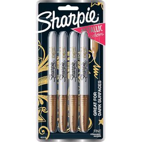 SHARPIE Metallic Fine Point Permanent Marker, Gold, 4 Count