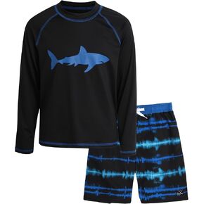 Big Chill Boys’ Rash Guard Set – UPF 50+ Long Sleeve Swim Shirt and Bathing Suit Trunks – Swimwear Set for Boys (4-14)