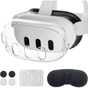 Protective Case for Meta Quest 3, AOLION Accessories for Meta Quest 3, Highly Transparent Impact Resistant Case Come with 1* Inside Lens Cover, 3* Lens Tempered Glass Protector, 4* Joystick Caps in Kuwait