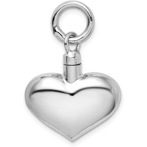 925 Sterling Silver Polished Puffy Heart Ash HolderCustomize Personalize Engravable Charm Pendant Jewelry Gifts For Women or Men (Length 0.74" Width 0.78")