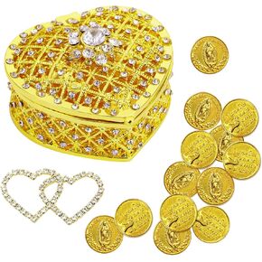 مجموعة عملات الزفاف أراس، 15 قطعة من عملات أراس دي بودا الإسبانية لحفلات الزفاف في صندوق من اللؤلؤ والكريستال على شكل قلب، مجموعة عملات الوحدة، أراس بارا بودا كاتوليكا، إكسسوارات الزفاف المكسيكية للاحتفال in Kuwait