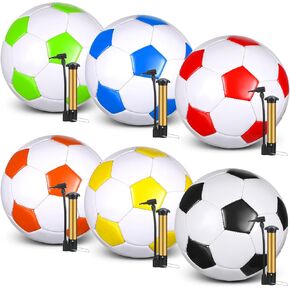 Glimin 6 Pcs Spring Sports Deflated Soccer Ball Bulk with Pump Size 3,4,5 Outside Sport Soccer Ball Training Ball for Kids Adult and Teens Football for Game Match Birthday Gift Party