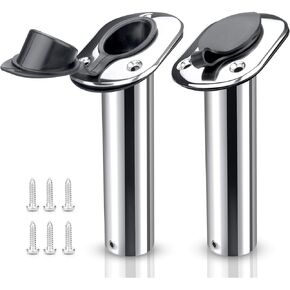 HOFFEN 2PCS STAINLESS STEEL FISHING ROD HOLDER 9" Flush Mount with UV PVC Liner( 30 Degree）